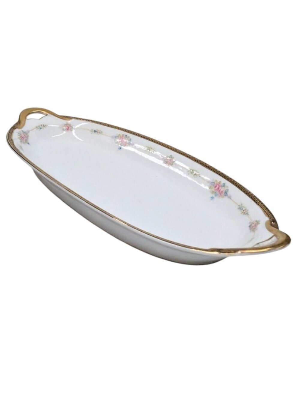 Antique Noritake Nippon M Oval Celery Dish Serving Tray Roses Black Gold Trim